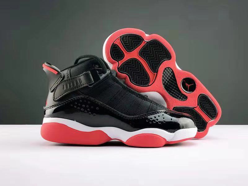 Kids Air Jordan Six Rings Black Red White Shoes